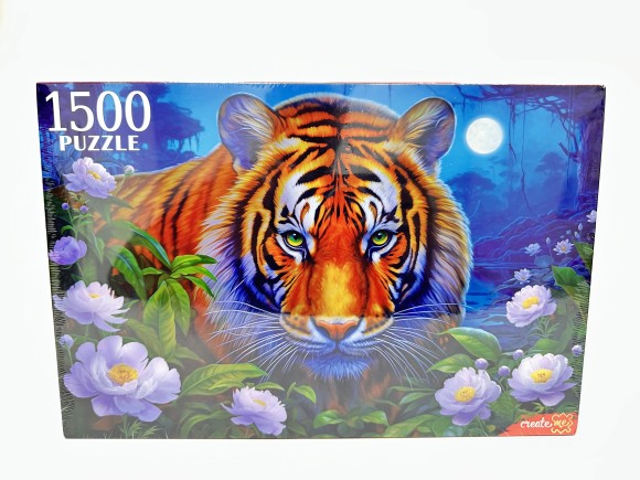 ПАЗЛЫ 1500 элементов. НОЧНОЙ ТИГР В ЦВЕТАХ (арт. Ф1500-6636)